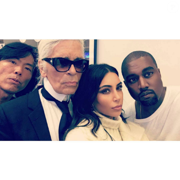 Stephen Gan, Karl Lagerfeld, Kim Kardashian et Kanye West Paris, le 13 juin 2016.