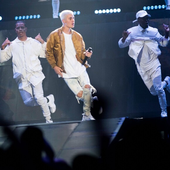 Justin Bieber en concert à Calgary lors de sa tournée "Purpose World Tour", le 13 juin 2016.