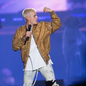 Justin Bieber en concert à Calgary lors de sa tournée "Purpose World Tour", le 13 juin 2016.