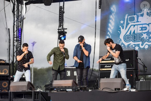 Semi-Exclusif - Berywam Beatness, Rythmind, Wawad et MB14 (The Voice) - Scène musicale après le tournoi de football Media Cup, un tournoi par équipe de production ou chaine de télévision, à Meudon. Le 2 juillet 2016