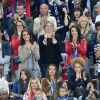 Marine Lloris (Femme de Hugo Loris), Sandra Evra (La femme de Patrice Evra), Ludivine Sagna (la femme de Bacary Sagna), Jennifer Giroud (la femme d'Olivier Giroud), Tiziri Digne (La femme de Lucas Digne), Sephora (la compagne de Kingsley Coman) et Ludivine Payet (la femme de Dimitri Payet) avec ses fils Noa et Milan lors du match du quart de finale de l'UEFA Euro 2016 France-Islande au Stade de France à Saint-Denis, France le 3 juillet 2016. © Cyril Moreau/Bestimage