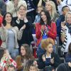 Ludivine Sagna (la femme de Bacary Sagna) et Jennifer Giroud (la femme d'Olivier Giroud) et Sandra Evra (La femme de Patrice Evra) lors du match du quart de finale de l'UEFA Euro 2016 France-Islande au Stade de France à Saint-Denis, France le 3 juillet 2016. © Cyril Moreau/Bestimage