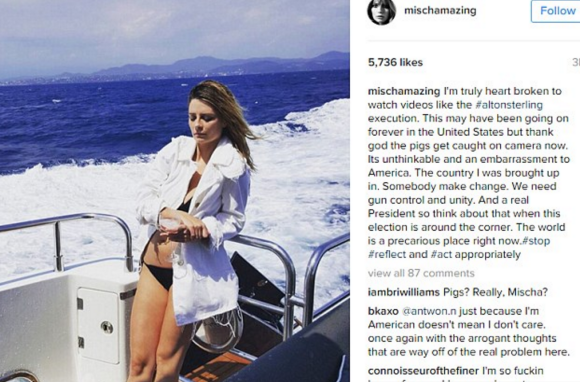 L'homme de Mischa Barton à Alton Sterling fait bondir les internautes. Photo publiée sur Instagram. L'actrice l'a depuis retiré.