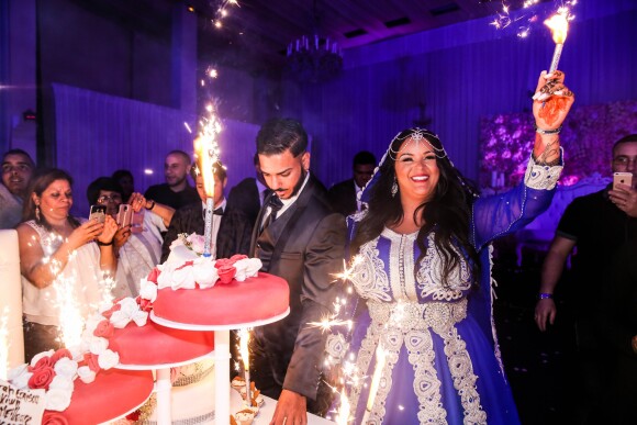 Exclusif - Fiançailles de Sarah Fraisou ("Les Anges 8") avec Malik, la cérémonie s'est déroulée dans une salle des fêtes de la région parisienne en présence de leurs familles le 8 juillet 2016.