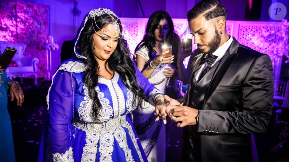 Exclusif - Fiançailles de Sarah Fraisou ("Les Anges 8") avec Malik, la cérémonie s'est déroulée dans une salle des fêtes de la région parisienne en présence de leurs familles le 8 juillet 2016.