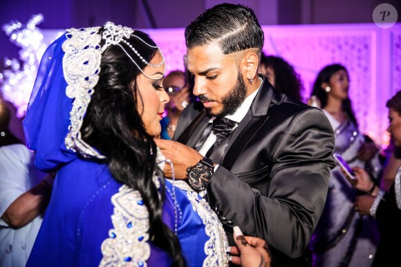 Exclusif - Fiançailles de Sarah Fraisou ("Les Anges 8") avec Malik, la cérémonie s'est déroulée dans une salle des fêtes de la région parisienne en présence de leurs familles le 8 juillet 2016.