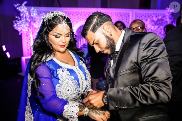 Exclusif - Fiançailles de Sarah Fraisou ("Les Anges 8") avec Malik, la cérémonie s'est déroulée dans une salle des fêtes de la région parisienne en présence de leurs familles le 8 juillet 2016.
