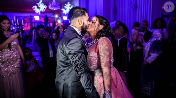 Exclusif - Fiançailles de Sarah Fraisou ("Les Anges 8") avec Malik, la cérémonie s'est déroulée dans une salle des fêtes de la région parisienne en présence de leurs familles le 8 juillet 2016.