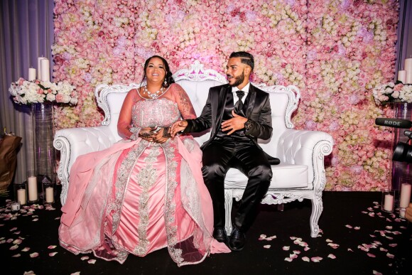 Exclusif - Fiançailles de Sarah Fraisou ("Les Anges 8") avec Malik, la cérémonie s'est déroulée dans une salle des fêtes de la région parisienne en présence de leurs familles le 8 juillet 2016.