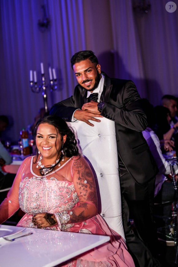 Exclusif - Fiançailles de Sarah Fraisou ("Les Anges 8") avec Malik, la cérémonie s'est déroulée dans une salle des fêtes de la région parisienne en présence de leurs familles le 8 juillet 2016.