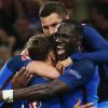 Blaise Matuidi, Antoine Griezmann, Moussa Sissoko, André-Pierre Gignac lors de la demi-finale de l'Euro 2016 "France - Allemagne" au stade Vélodrome à Marseille, le 7 juillet 2016.