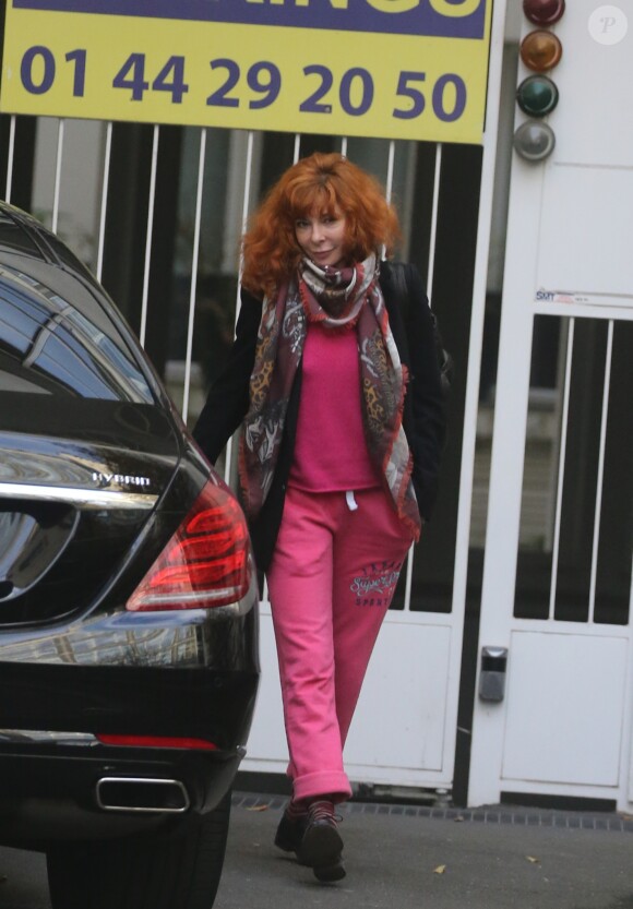 Mylène Farmer à la sortie d'un restaurant dans le 8 ème à Paris le 7 décembre 2015