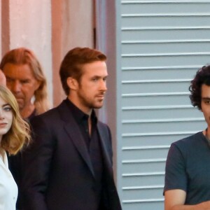 Emma Stone et Ryan Gosling sur le tournage de La La Land à Los Angeles, le 28 août 2015.