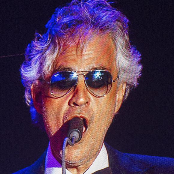 Andrea Bocelli s'est produit lors du baptême du luxueux paquebot Seven Seas Explorer, de la compagnie Regent Seven Seas Cruises, le 13 juillet 2016 au port Hercule à Monte-Carlo par la princesse Charlene de Monaco, sa marraine, en présence de son mari le prince Albert. © Regent Seven Seas Cruises