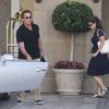 Arnold Schwarzenegger conduit sa Bugatti Veyron après avoir fêter son 68ème anniversaire avec sa mère, son ex femme Maria Shriver et ses filles Katherine et Christina à l'Hôtel Montage à Beverly Hills le 30 juillet 2015