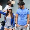 Exclusif - Nabilla Benattia et son compagnon Thomas Vergara déjeunent chez "Pizza Pino" sur les Champs Elysées et vont faire du shopping sur l'Avenue Montaigne avec leur chien Pita à Paris, France, le 21 juillet 2016. © Agence/Bestimage