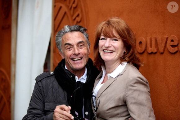 Gérard Holtz et sa femme Muriel Mayette - People au village lors du Tournoi de Roland-Garros (les Internationaux de France de tennis) à Paris, le 28 mai 2016.