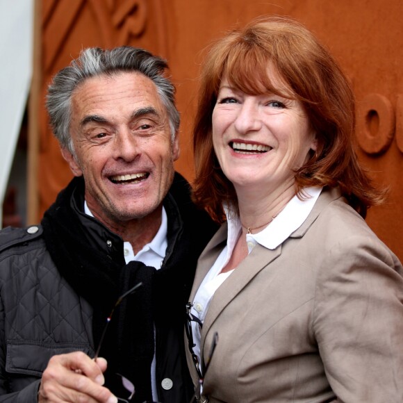 Gérard Holtz et sa femme Muriel Mayette - People au village lors du Tournoi de Roland-Garros (les Internationaux de France de tennis) à Paris, le 28 mai 2016.