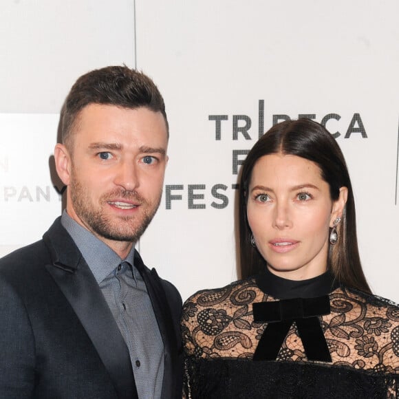 Justin Timberlake et sa femme Jessica Biel lors de la première "The Devil and the Deep Blue Sea" pendant le Festival du Film de TriBeCa 2016 au John Zuccotti Theater à New York, le 14 avril 2016.