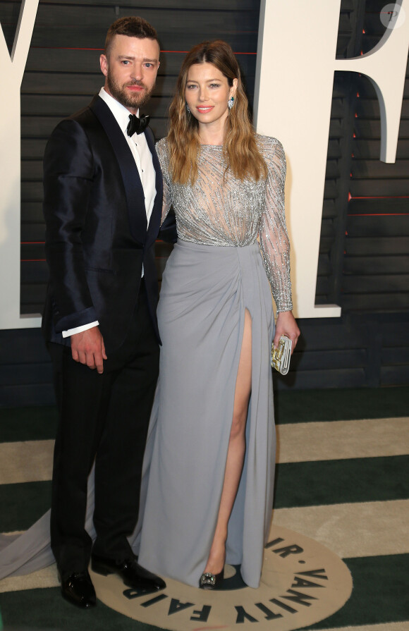 Justin Timberlake et sa femme Jessica Biel à la soirée "Vanity Fair Oscar Party" après la 88ème cérémonie des Oscars à Hollywood, le 28 février 2016.