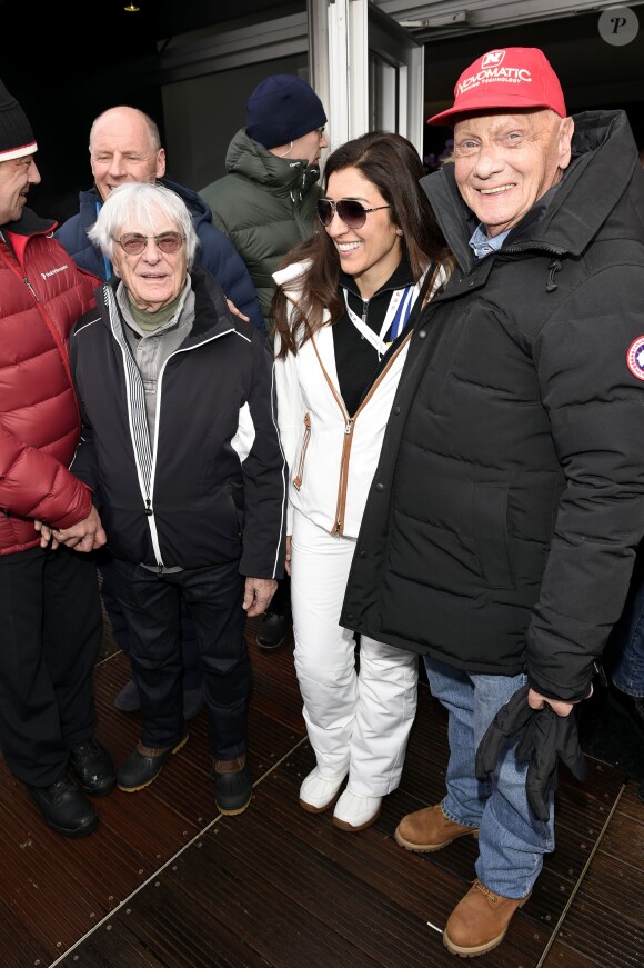 Bernie Ecclestone et sa femme Fabiana, Niki Lauda - People assistent à la course de ski "Hahnenkamm" à Kitzbuehel en Autriche le 23 janvier 2016.