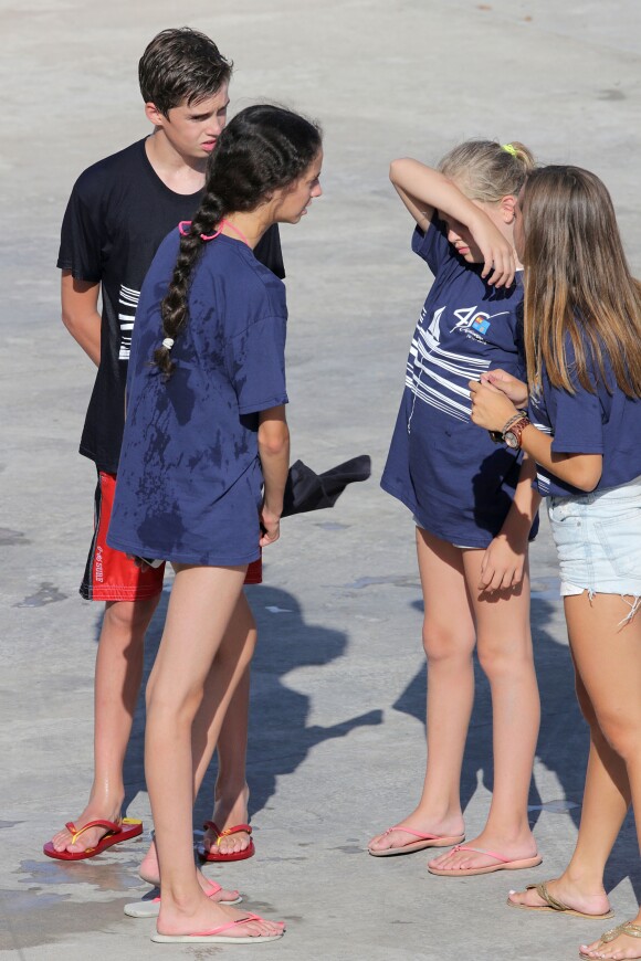 Pablo Urdangarin, Victoria Marichalar et Irene Urdangarin - Les enfants de la famille royale d'Espagne lors de leur dernier jour de cours de voile à Majorque. Le 5 août 2016
