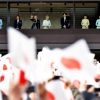 La princesse Masako, le prince Naruhito, l'empereur Akihito, l'impératrice Michiko, le prince Akishino, la princesse Kiko, la princesse Mako et la princesse Kako du Japon présentent leurs voeux pour la Nouvelle Année 2015 au palais impérial de Tokyo. Le 2 janvier 2015.