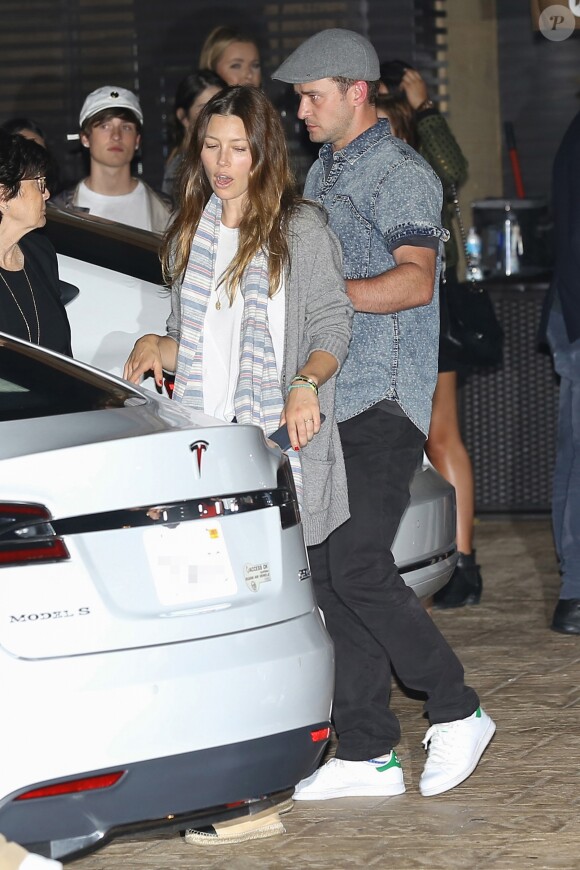 Justin Timberlake et sa femme Jessica Biel à la sortie du club The Nice Guy à Los Angeles, le 8 août 2016