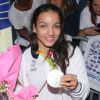 Sarah Ourahmoune - Arrivées des athlètes des Jeux olympiques de Rio 2016 à l'aéroport de Roissy. Le 23 août 2016.