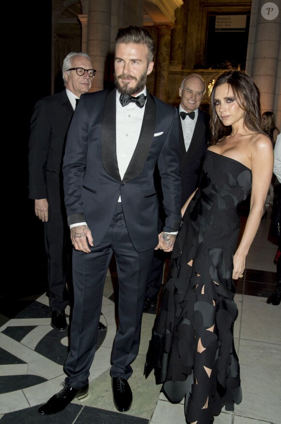 David Beckham et sa femme Victoria Beckham - Gala "Alexander McQueen : Savage Beauty" au Victoria and Albert Museum à Londres, le 12 mars 2015.