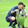 Lionel Messi et son fils Thiago - Le FC Barcelone remporte la Ligue des Champions contre la Juventus à Berlin en Allemagne le 6 juin 2015.