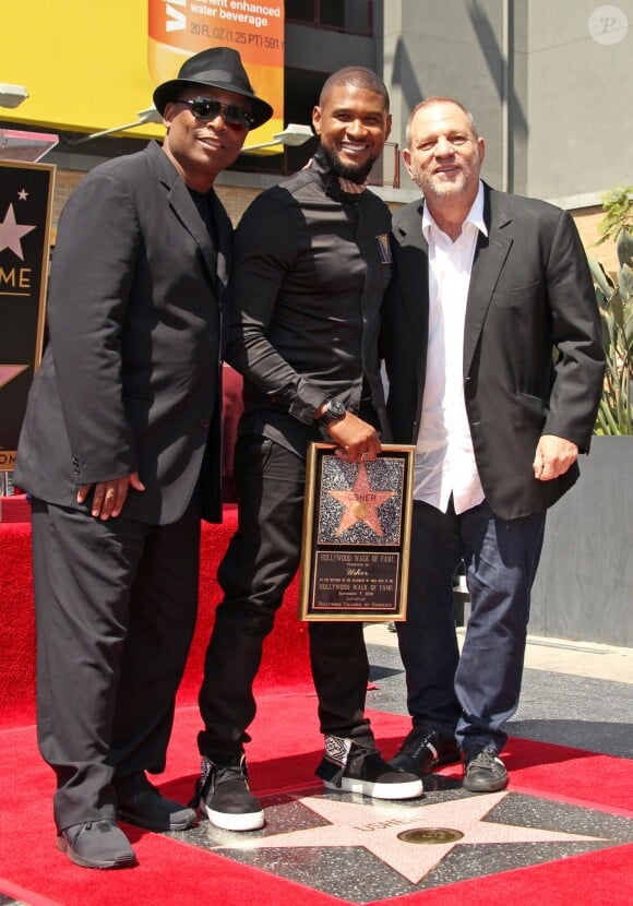 Terry Lewis, Usher et Harvey Weinstein - Usher inaugure son étoile sur le Walk of Fame à Hollywood, le 7 septembre 2016.