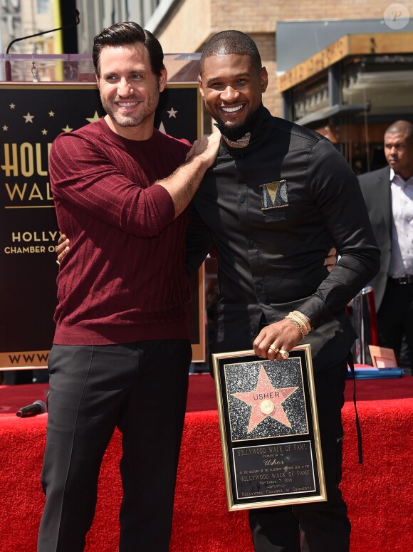 Edgar Ramirez et Usher - Usher inaugure son étoile sur le Walk of Fame à Hollywood, le 7 septembre 2016.