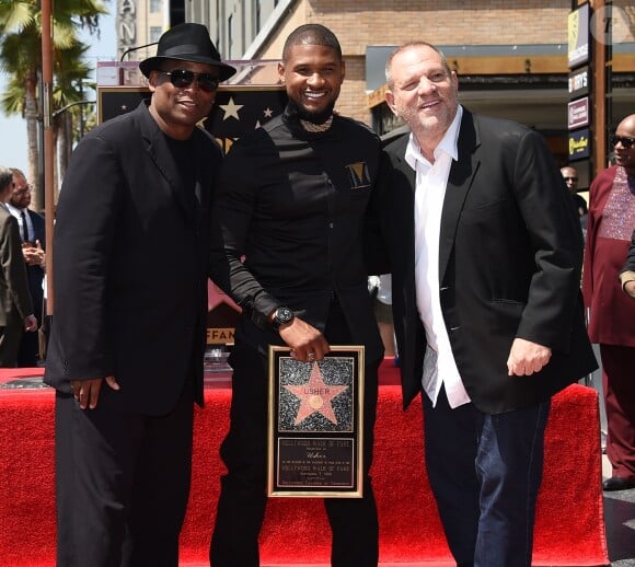 Terry Lewis, Usher et Harvey Weinstein - Usher inaugure son étoile sur le Walk of Fame à Hollywood, le 7 septembre 2016.