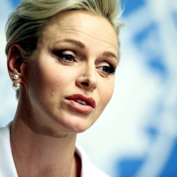 La princesse Charlene de Monaco, ambassadrice de bonne volonté de l'ONU, est intervenue le 9 septembre 2016 à Genève dans le cadre de la Journée mondiale des premiers secours organisée par la Fédération internationale des Sociétés de la Croix-Rouge et du Croissant-Rouge. © Dominique Jacovides / Bestimage