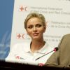 La princesse Charlene de Monaco, ambassadrice de bonne volonté de l'ONU, est intervenue le 9 septembre 2016 à Genève dans le cadre de la Journée mondiale des premiers secours organisée par la Fédération internationale des Sociétés de la Croix-Rouge et du Croissant-Rouge. © Dominique Jacovides / Bestimage