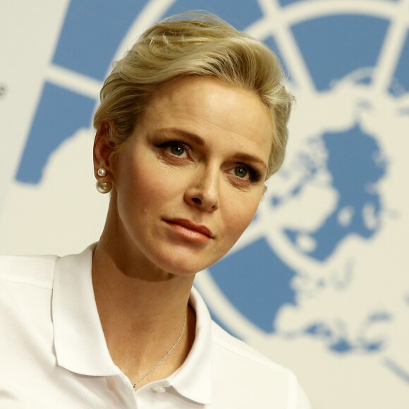 La princesse Charlene de Monaco, ambassadrice de bonne volonté de l'ONU, est intervenue le 9 septembre 2016 à Genève dans le cadre de la Journée mondiale des premiers secours organisée par la Fédération internationale des Sociétés de la Croix-Rouge et du Croissant-Rouge. © Dominique Jacovides / Bestimage