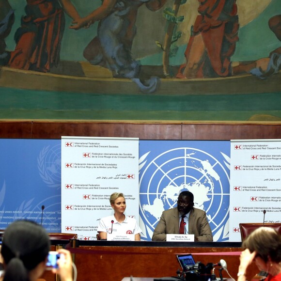 La princesse Charlene de Monaco, ambassadrice de bonne volonté de l'ONU, est intervenue le 9 septembre 2016 à Genève dans le cadre de la Journée mondiale des premiers secours organisée par la Fédération internationale des Sociétés de la Croix-Rouge et du Croissant-Rouge. © Dominique Jacovides / Bestimage