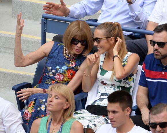 Anna Wintour et Jelena Djokovic lors des demi-finales hommes à l'US Open à New York le 9 septembre 2016.