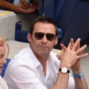 Hugh Jackman et sa femme Debora-Lee Furness lors des demi-finales hommes à l'US Open à New York le 9 septembre 2016.