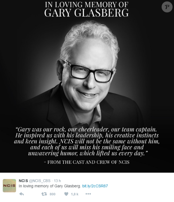 Hommage à Gary Glasberg sur le Twitter de NCIS le 28 septembre 2016.