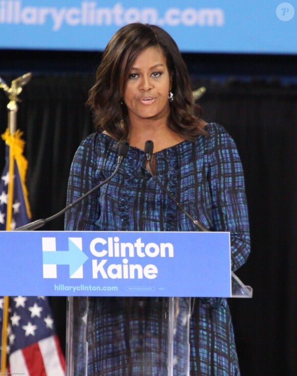 Michelle Obama en plein discours devant les étudiants de l'université de LaSalle à Philadelphie, le 28 septembre 2016