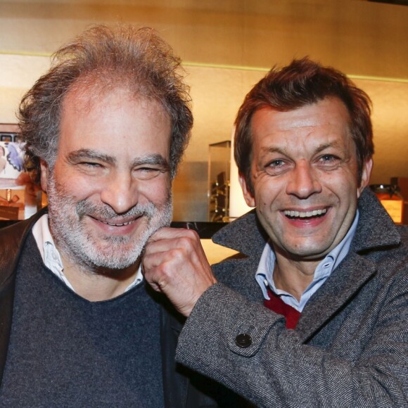 Raphaël Mezrahi et Laurent Mariotte lors de la soirée de réouverture de l'Emporio Armani Caffé au 149 boulevard Saint-Germain à Paris, le 13 octobre 2016