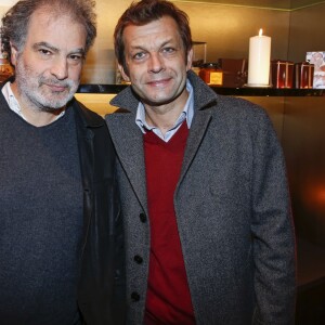 Raphaël Mezrahi et Laurent Mariotte lors de la soirée de réouverture de l'Emporio Armani Caffé au 149 boulevard Saint-Germain à Paris, le 13 octobre 2016