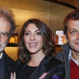 Raphaël Mezrahi, Céline Mori et Laurent Mariotte lors de la soirée de réouverture de l'Emporio Armani Caffé au 149 boulevard Saint-Germain à Paris, le 13 octobre 2016