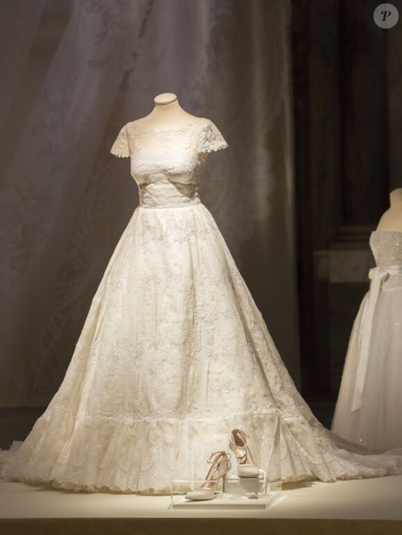 La robe de mariée de la princesse Madeleine de Suède lors de l'inauguration le 17 octobre 2016 au palais royal Drottningholm à Stockholm de l'exposition "Les robes de mariée royales, 1976-2015".