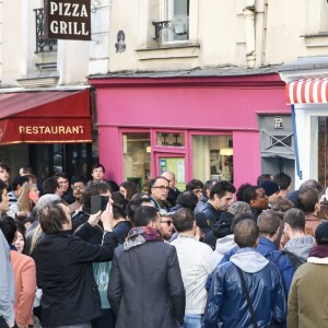 Ouverture de la boutique de popcorn "Yummy Pop" de Scarlett Johansson et son mari Romain Dauriac dans le quartier du Marais à Paris, France, le 22 octobre 2016.