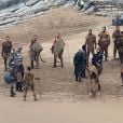 Peter Dinklage et Kit Harington sur le tournage de la série "Game of Thrones 7" à Zumaia en Espagne le 24 octobre 2016.