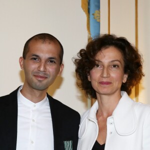 Issam Krimi, Audrey Azoulay - Audrey Azoulay a fait Chevalier de l'ordre des Arts et des Lettres, Issam Krimi dans le salon du Ministère à Paris, le 25 Octobre 2016. © Dominique Jacovides/Bestimage25/10/2016 - Paris