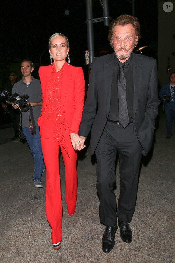 Johnny Hallyday et sa femme Laeticia Hallyday se rendent à l'after-party du film Alliés chez Bouchon à Beverly Hills, Los Angeles, le 9 novembre 2016.